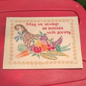 Colorful Cornucopia Embroidered/ cross stitch Wall Art